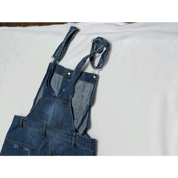FOREVER 21 Bib Overalls Sz 28 Button Up Blue Medium Wash Denim Distressed Y2k - Picture 7 of 14